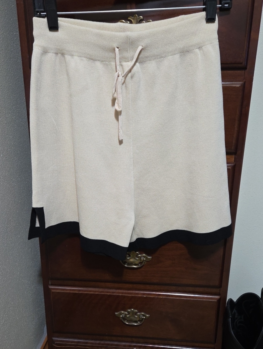Kalli Collection Cream Knit Shorts with Black Hem Trim